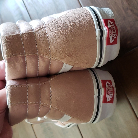 Blush pink Suede & fabric vans high top sneakers ladies 6 men 4.5 - Picture 3 of 8